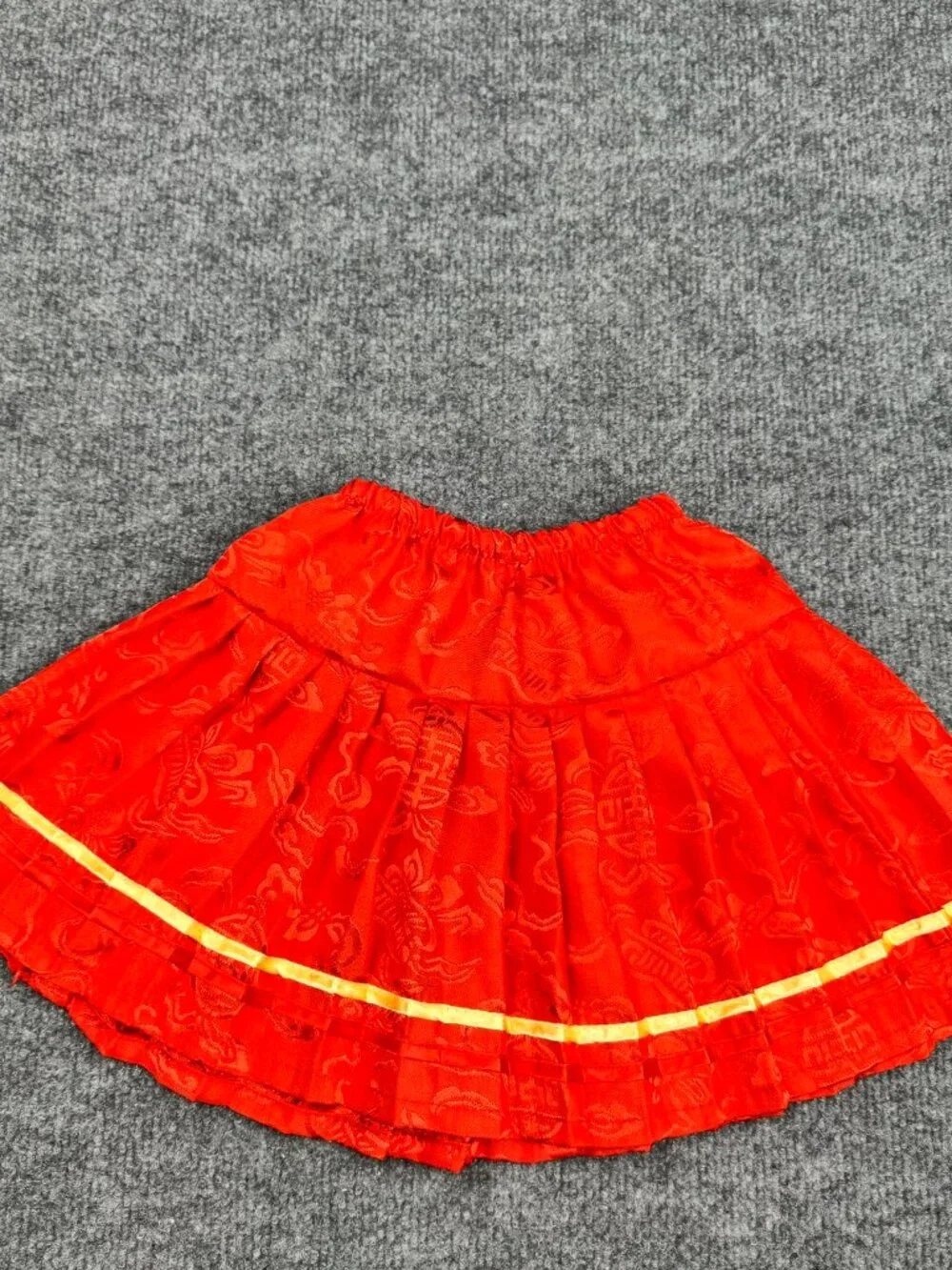 Unbranded Girls Size 6 Red Chinese Brocade Pleated Skirt Traditional Gold Trim